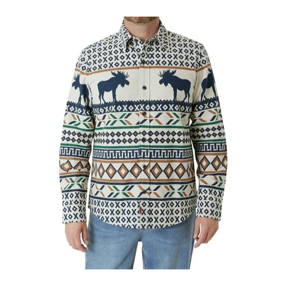 Chaps Double Sided Cotton Shirt 2XL Moose Print Long Sleeve Outdoors Cabin - Picture 1 of 12